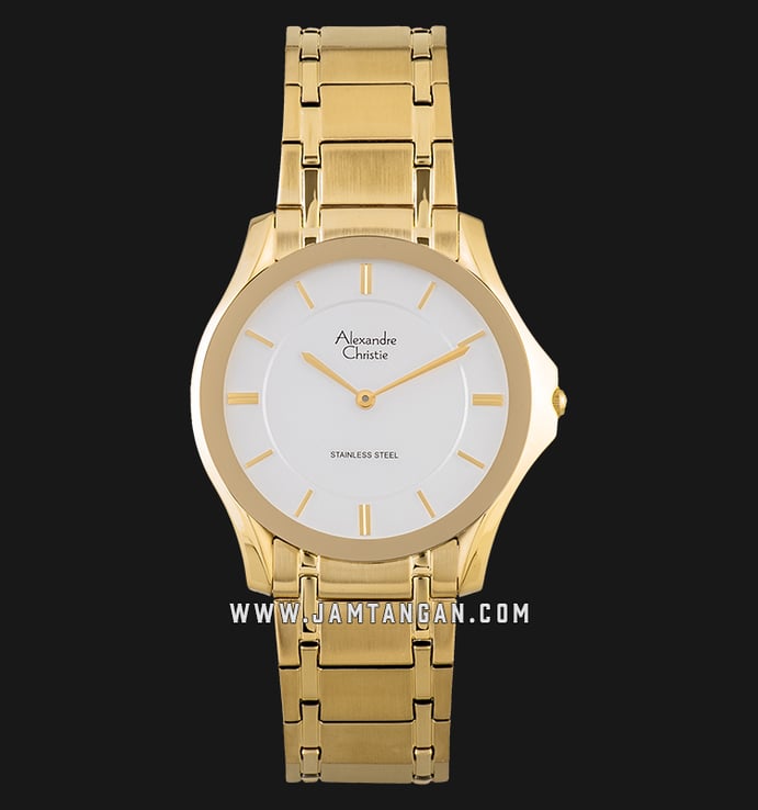 Alexandre Christie Classic AC 8605 MH BGPSL White Dial Gold Stainless Steel Strap