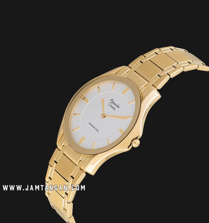 Alexandre Christie Classic AC 8605 MH BGPSL White Dial Gold Stainless Steel Strap