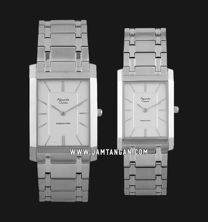 Alexandre Christie Classic AC 8606 BSSSL Couple White Dial Stainless Steel Strap