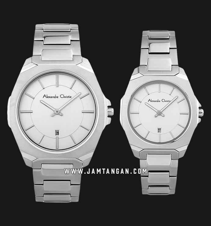 Alexandre Christie AC 8611 BSSSL Couple Silver Dial Stainless Steel Strap