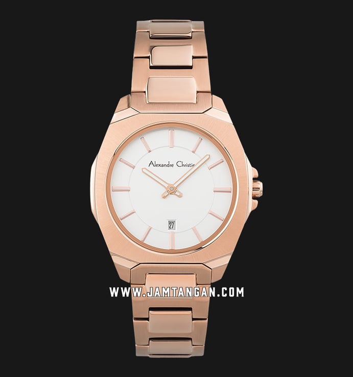 Alexandre Christie AC 8611 LD BRGSL Ladies Silver Dial Rose Gold Stainless Steel Strap