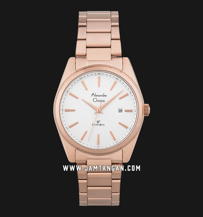 Alexandre Christie AC 8617 LD BRGSL Classic Steel Silver Dial Rose Gold Stainless Steel
