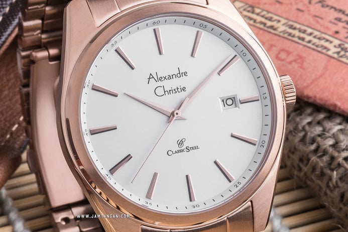 Alexandre Christie AC 8617 MD BRGSL Classic Steel Silver Dial Rose Gold Stainless Steel