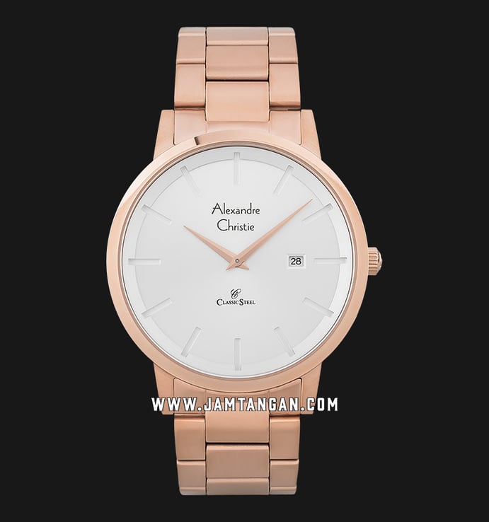 Alexandre Christie AC 8622 MD BRGSL Classic Steel Silver Dial Rose Gold Stainless Steel