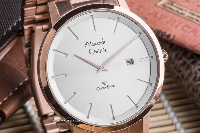 Alexandre Christie AC 8622 MD BRGSL Classic Steel Silver Dial Rose Gold Stainless Steel