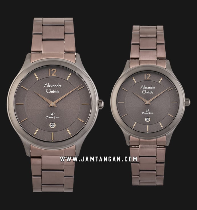 Alexandre Christie AC 8623 BBWDB Classic Steel Couple Brown Dial Brown Stainless Steel Strap
