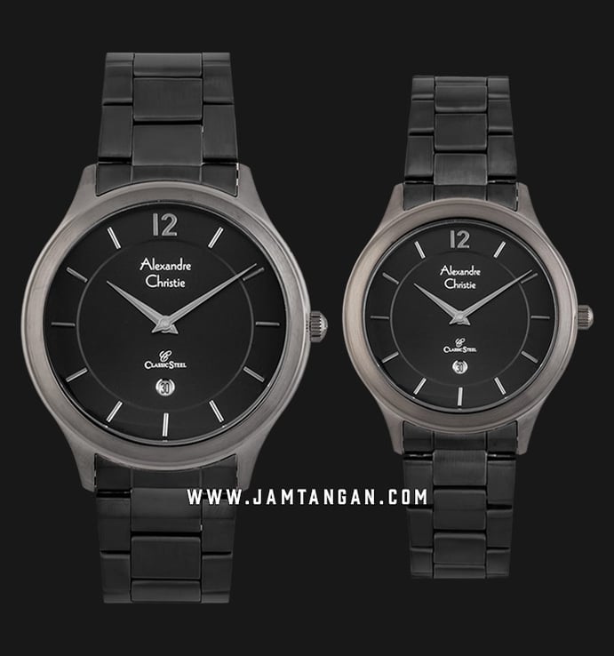 Alexandre Christie AC 8623 BEPBA Classic Steel Couple Black Dial Black Stainless Steel Strap