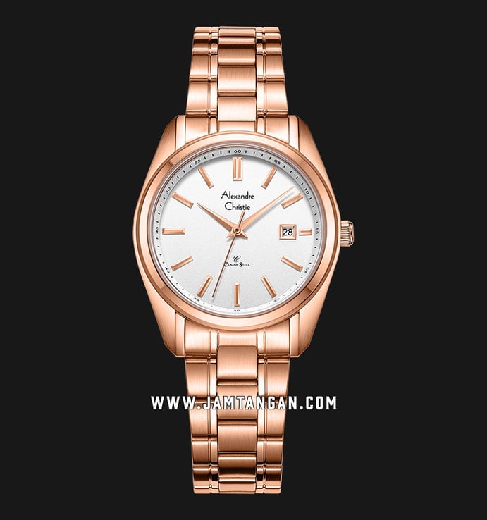Alexandre Christie Classic Steel AC 8660 LD BRGSL Ladies White Dial Rose Gold Stainless Steel Strap