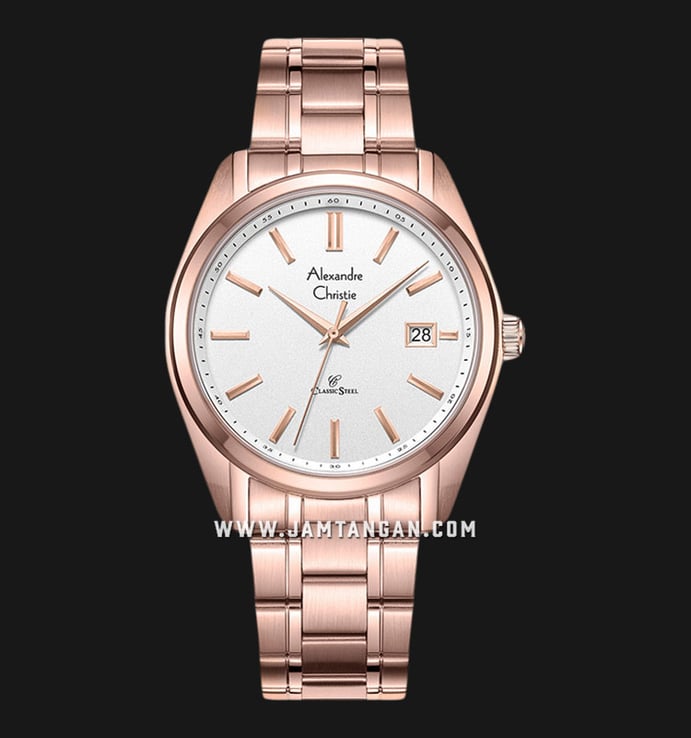 Alexandre Christie Classic Steel AC 8660 MD BRGSL Men Silver Dial Rose Gold Stainless Steel Strap