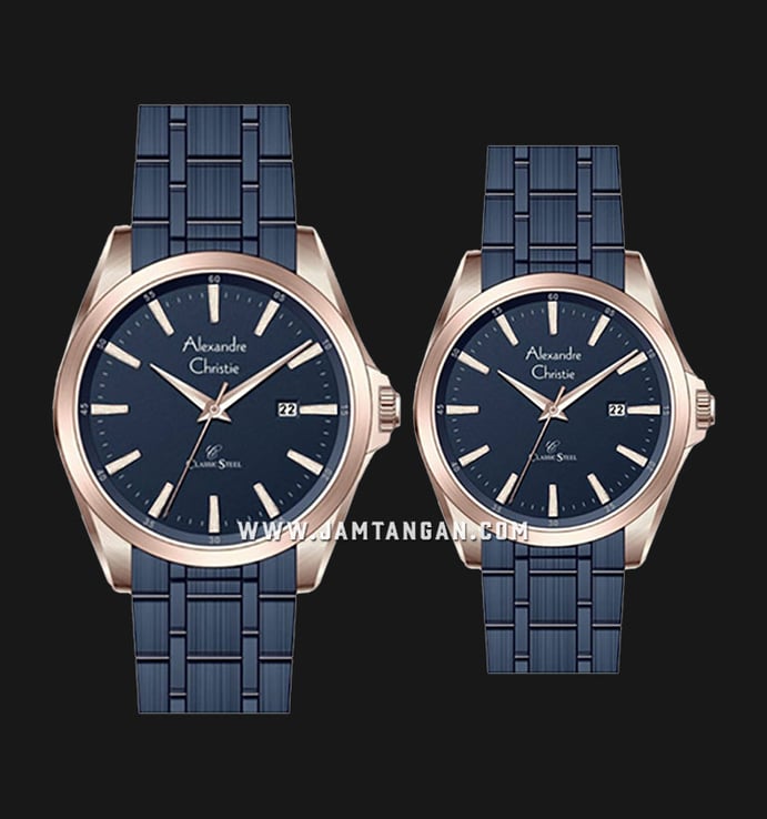 Alexandre Christie Classic Steel AC 8661 BURBU Couple Blue Dial Blue Stainless Steel Strap