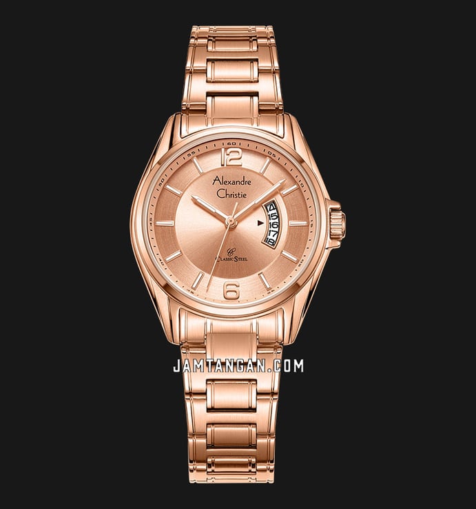 Alexandre Christie Classic Steel AC 8684 LD BRGLN Rose Gold Dial Rose Gold Stainless Steel Strap