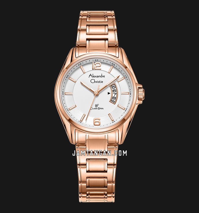 Alexandre Christie Classic Steel AC 8684 LD BRGSL Silver Dial Rose Gold Stainless Steel Strap