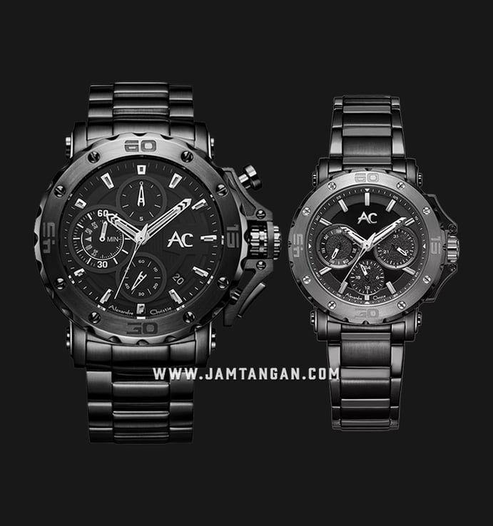 Alexandre Christie AC 9205 BEPBA Couple Black Dial Black Stainless Steel Strap