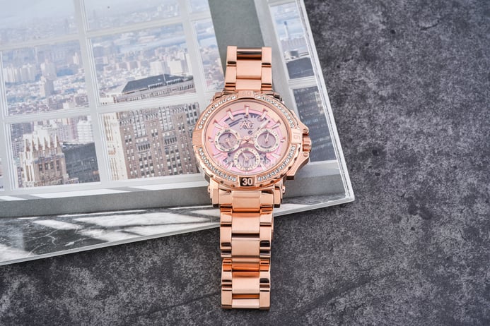 Alexandre Christie AC 9205 BF BRGLKDR Ladies Pink Rose Gold Stainless Steel Strap