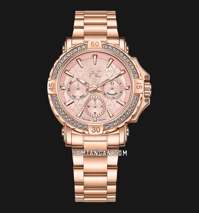 Alexandre Christie AC 9205 BF BRGPNDR Ladies Pink Dial Rose Gold Stainless Steel Strap
