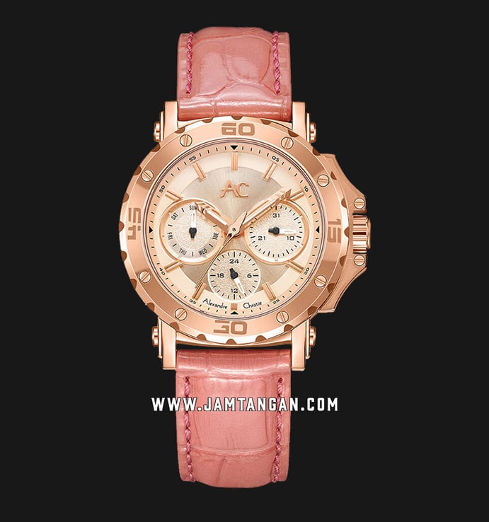 Alexandre Christie Multifunction AC 9205 BF LRGLNPN Ladies Rose Gold Dial Blush Pink Leather Strap