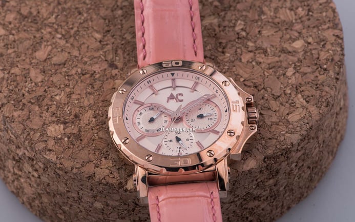 Alexandre Christie Multifunction AC 9205 BF LRGLNPN Ladies Rose Gold Dial Blush Pink Leather Strap