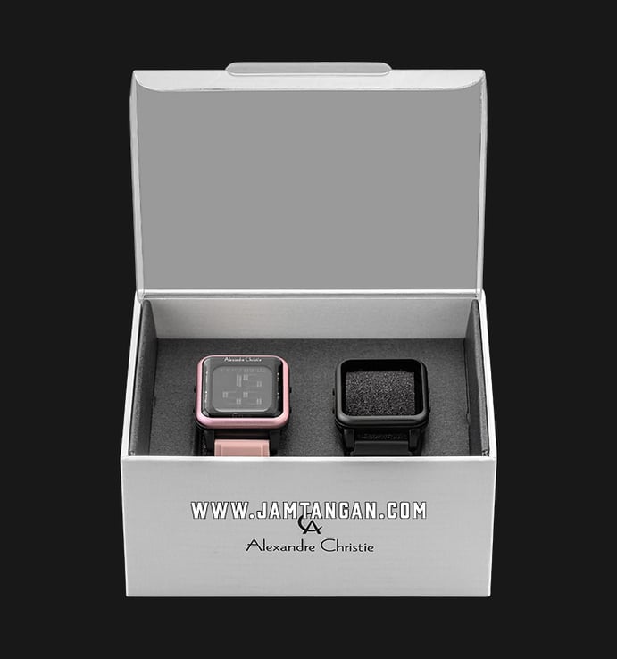 Alexandre Christie Digi AC 9344 MH RPNBA Digital Dial Pink Rubber Strap + Extra Set Case and Strap