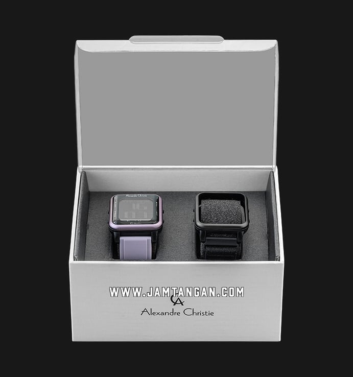 Alexandre Christie Digi AC 9344 MH RPUBA Digital Purple Rubber Strap + Extra Set Case and Strap