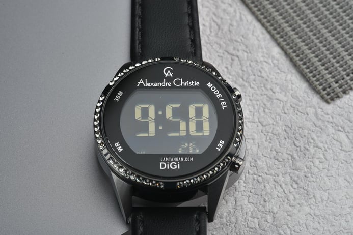 Alexandre Christie Digi AC 9354 LH LIPBA Ladies Black Digital Dial Black Leather Strap