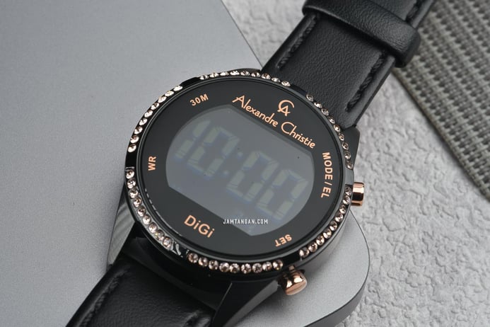 Alexandre Christie Digi AC 9354 LH LIPBARG Ladies Black Digital Dial Black Leather Strap