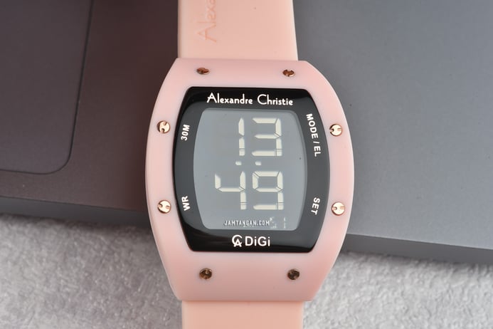 Alexandre Christie Digi AC 9360 LH RRGBALK Ladies Black Digital Dial Light Pink Rubber Strap