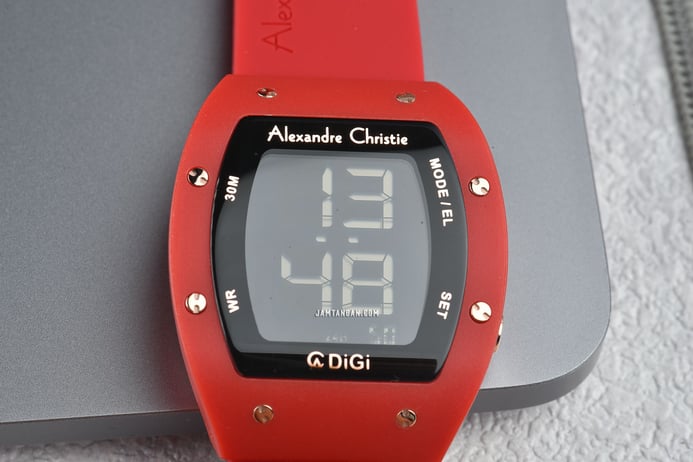 Alexandre Christie Digi AC 9360 LH RRGBARE Ladies Black Digital Dial Red Rubber Strap