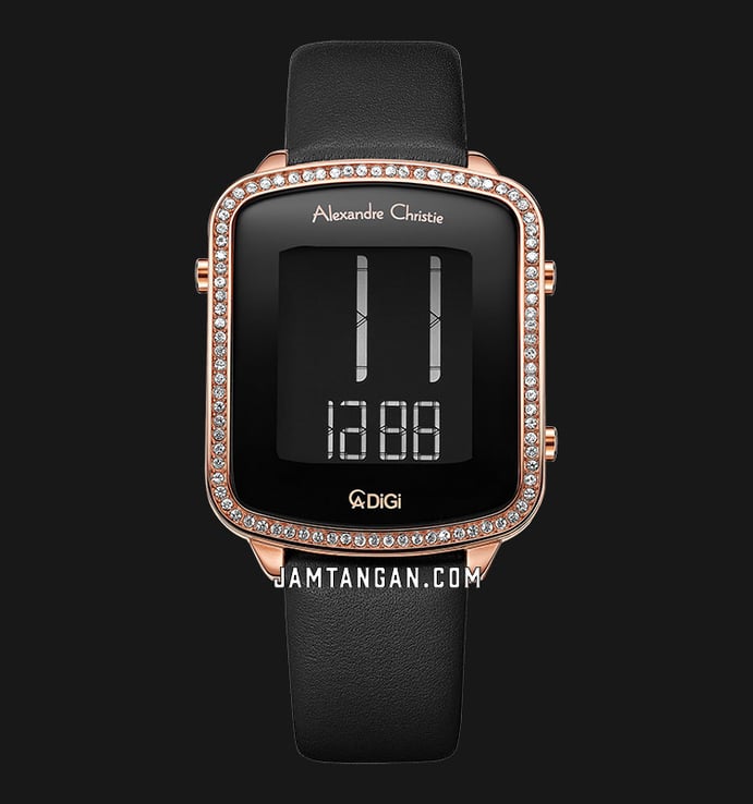 Alexandre Christie Digi AC 9380 LH LRGBA Ladies Digital Dial Black Leather Strap + Gift Set