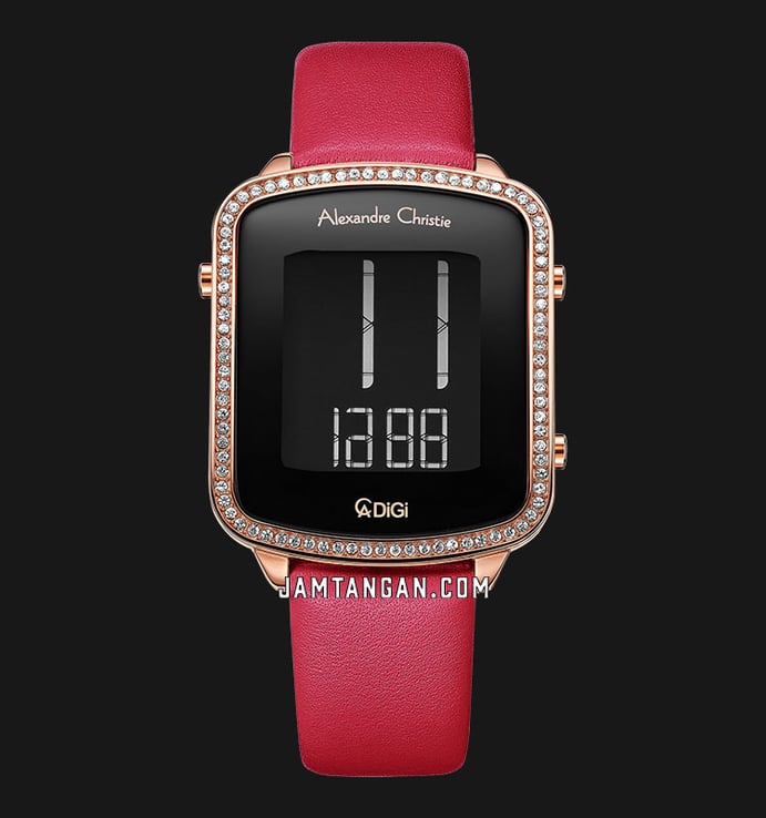 Alexandre Christie Digi AC 9380 LH LRGBARE Ladies Digital Dial Red Leather Strap + Gift Set