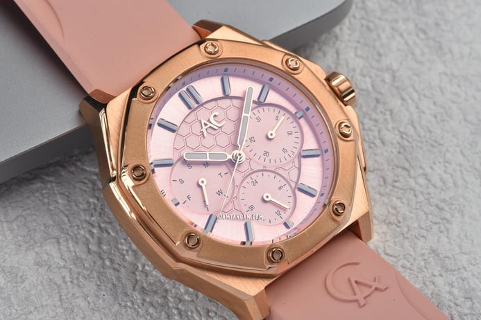 Alexandre Christie Multifunction AC 9601 BF RRGPN Ladies Light Pink Dial Pink Rubber Strap
