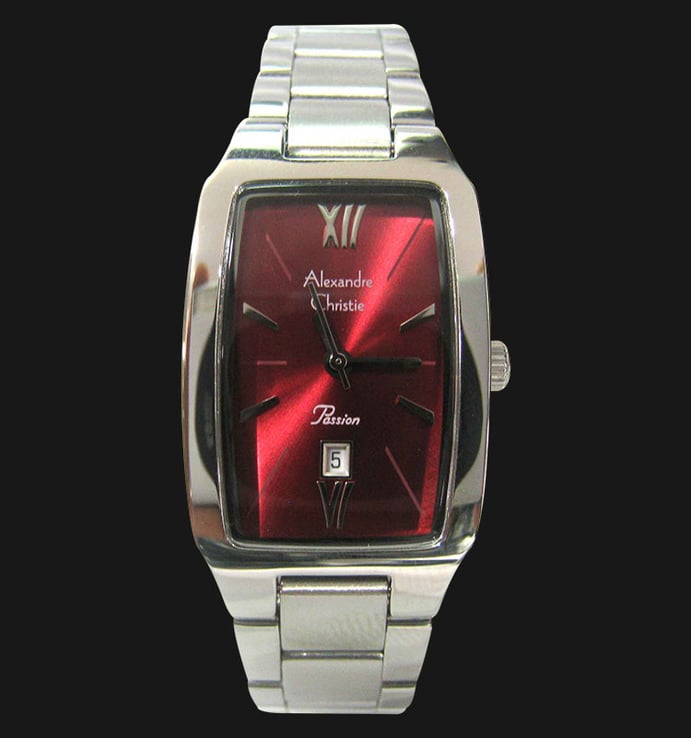 Alexandre Christie AC 2455 LD BSSRE Red Dial Stainless Steel Strap