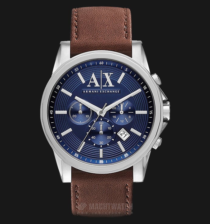 Armani Exchange AX2501 Chronograph Blue Dial Stainless Steel Case Brown Leather Strap