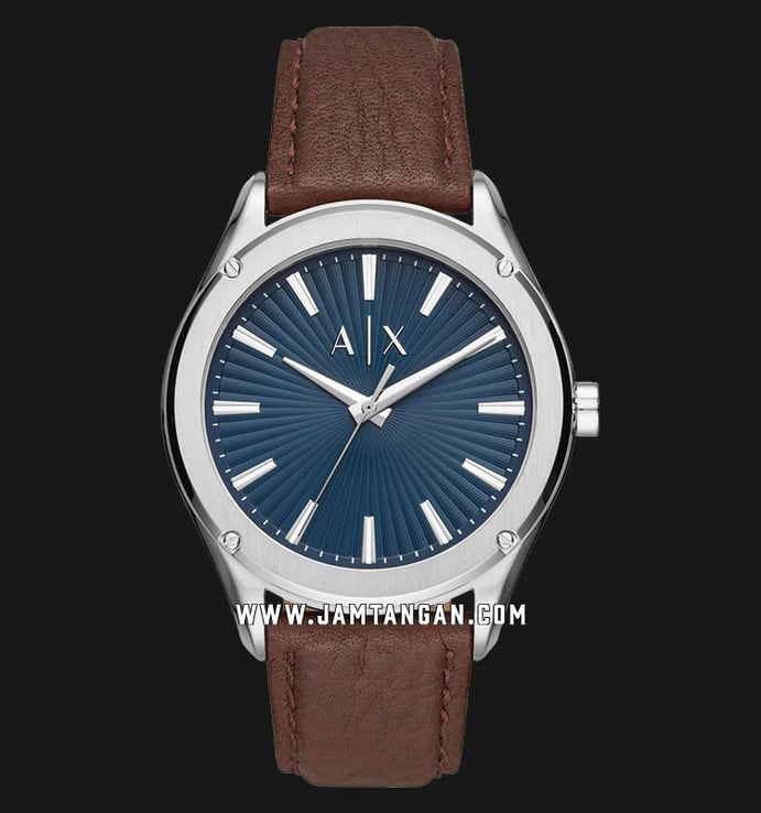 Armani Exchange AX2804 Men Blue Textured Sunray Dial Brown Leather Strap