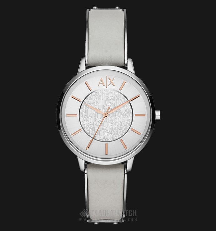 Armani Exchange AX5311 Ladies Silver Dial Stainless Steel Case Gray Leather Strap