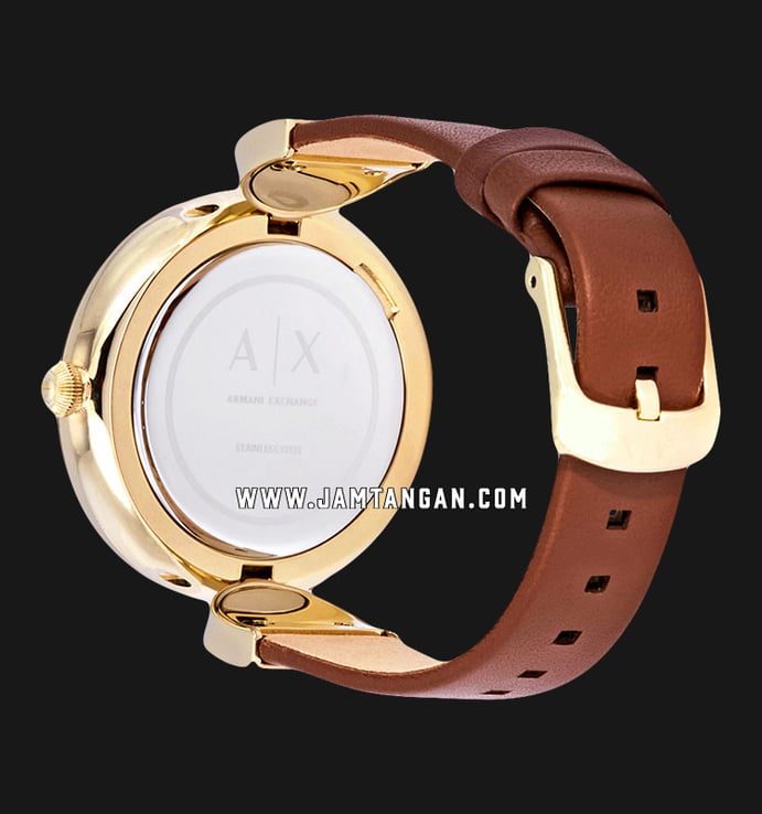 Armani Exchange Brooke AX5324 Ladies Gold Dial Brown Leather Strap