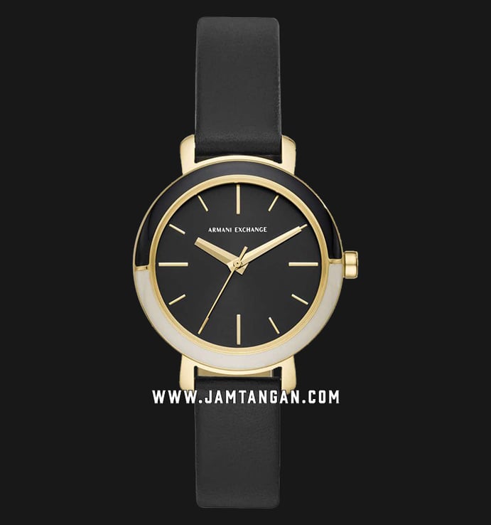 Armani Exchange AX5702 Ladies Black Dial Black Leather Strap