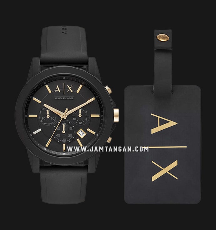 Armani Exchange AX7105 Black Dial Black Resin Strap + Free Tag Gift Set