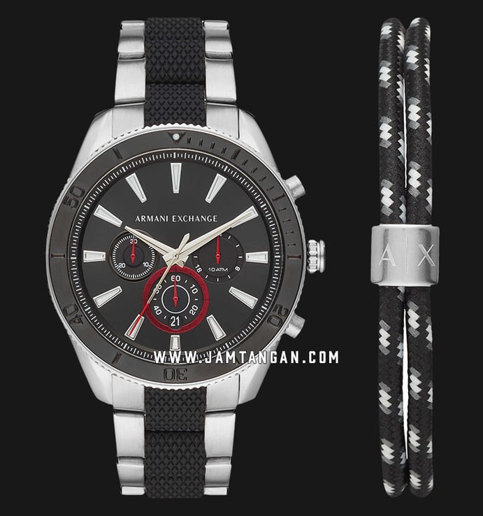 Armani Exchange AX7106 Black Dial Stainless Steel & Black Resin Strap + Free Bracelet Gift Set