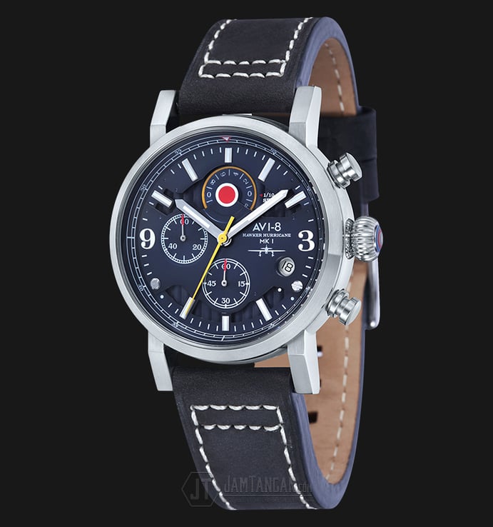 AVI-8 Man Hawker Hurricane Watch Blue Dial Black Leather Strap AV-4041-03