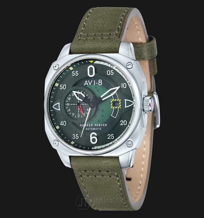 AVI-8 Man Hawker Hurricane Watch Green Dial Green Leather Strap AV-4043-02