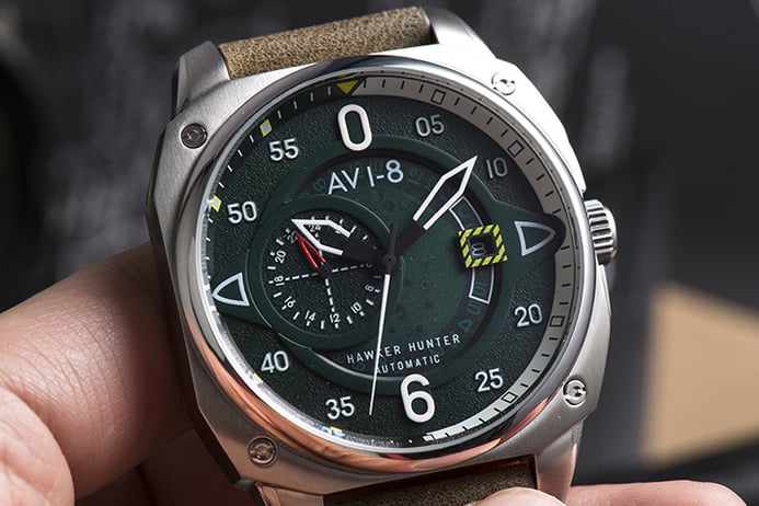 AVI-8 Man Hawker Hurricane Watch Green Dial Green Leather Strap AV-4043-02