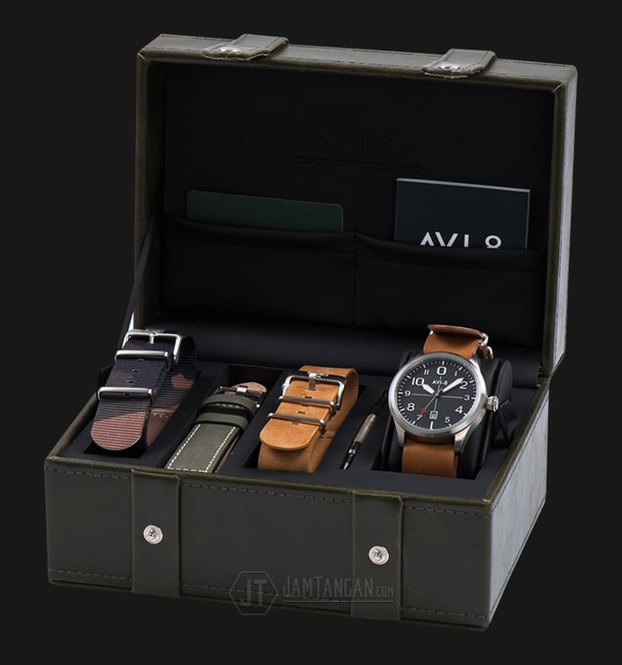 AVI-8 Man Flyboy Quartz Watch Black Dial Brown Leather Strap AV-SET0C-01