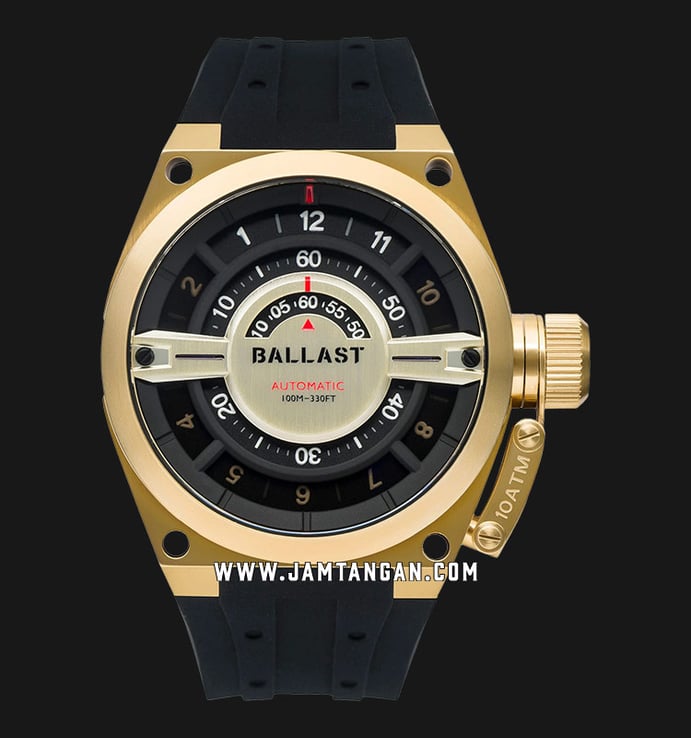 Ballast Valiant Gauge BL-3141-03 Black Dial Black Rubber Strap