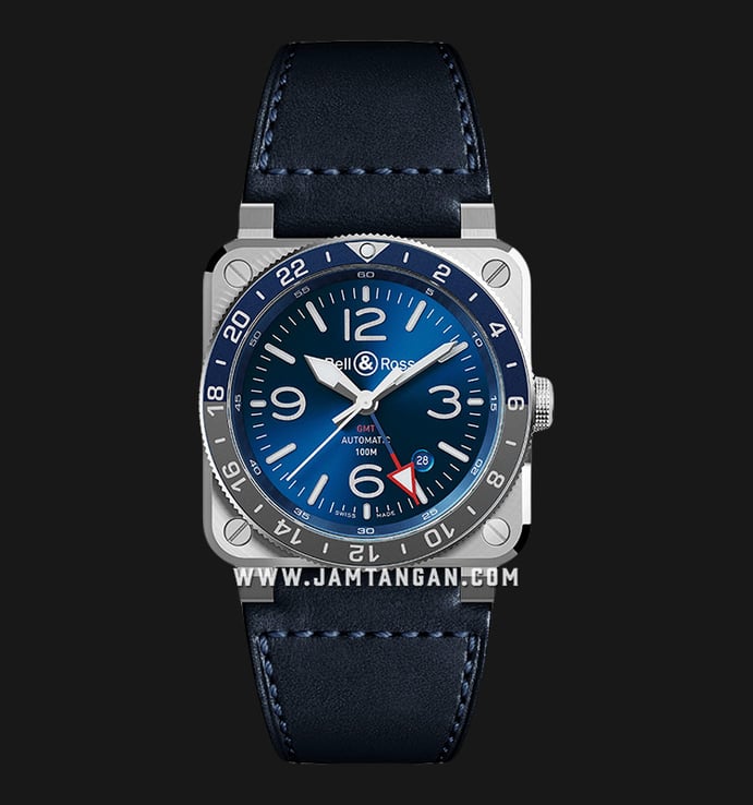 Bell & Ross BR 03-93 GMT BR0393-BLU-ST/SCA Blue Sunray Dial Blue Leather Strap