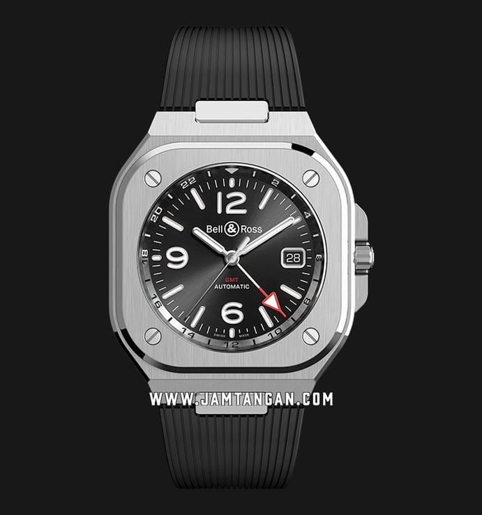 Bell & Ross BR 05 GMT BR05G-BL-ST/SRB Automatic Black Sunray Dial Black Rubber Strap