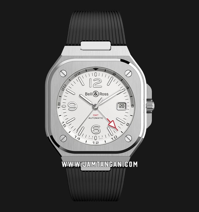 Bell & Ross BR 05 GMT BR05G-SI-ST/SRB Automatic Silver Opaline Dial Black Rubber Strap