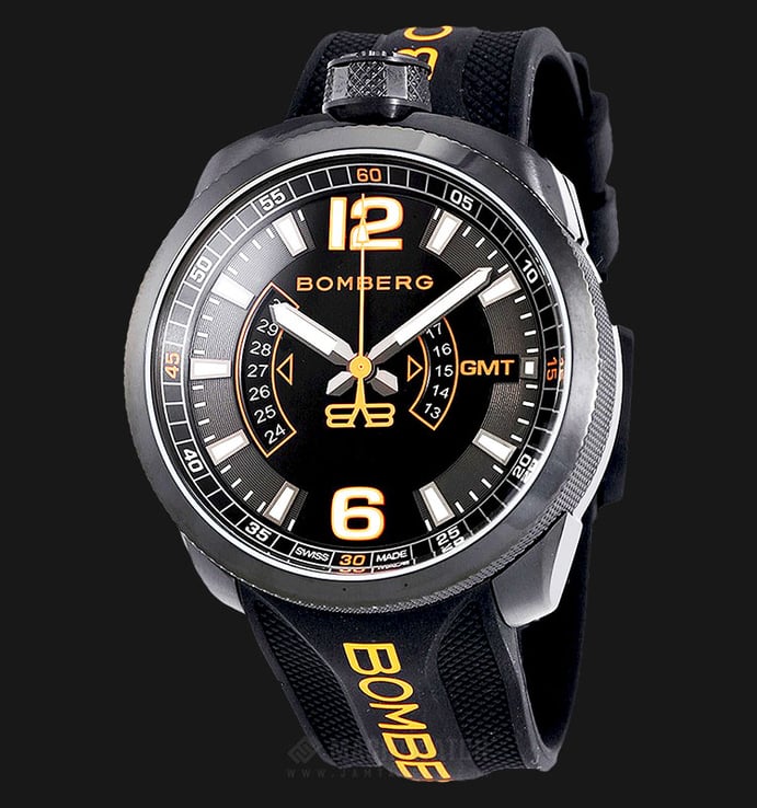 Bomberg Bolt-68 Hands GMT Orange BS45GMTPBA.026.3 Black Dial Black Rubber Strap