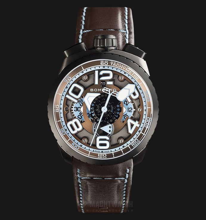 Bomberg Bolt-68 Chocolate Blue Auto Chrono BS47CHAPBA.041-2.3 Dual Color Dial Brown Leather Strap