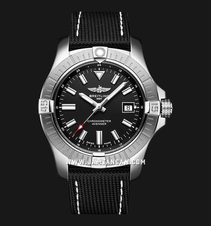 Breitling Avenger A17318101B1X1 Automatic 43 Chronometer Black Dial Black Calfskin Leather Strap