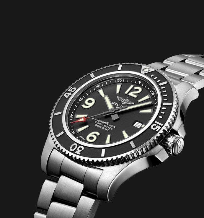 Breitling Superocean A17367D71B1A1 Automatic 44 Chronometer Black Dial Stainless Steel Strap